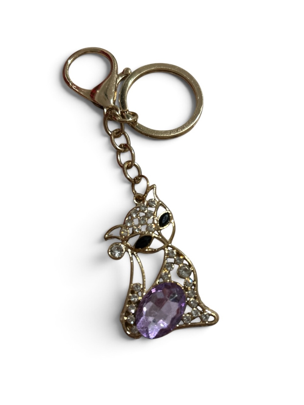 Cat Keychain or Bag Charm with Purple Gem